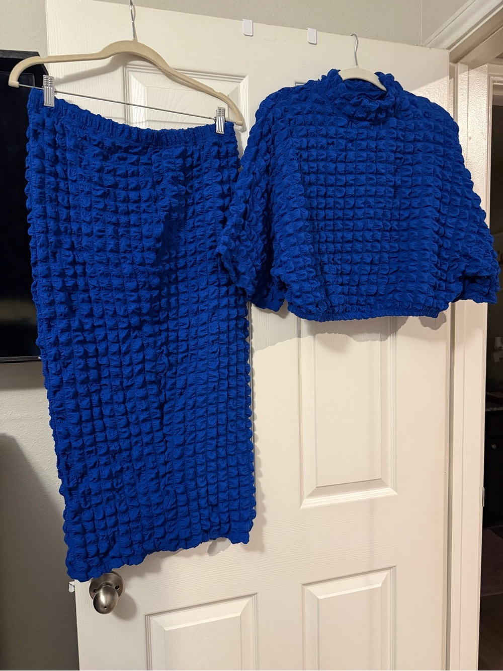 Women’s Textured Royal Blue Midi Skirt